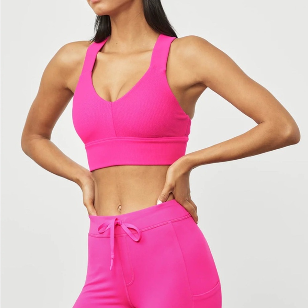 2 Piece ALO Yoga Vibrant Pink Sports Bra and Leggings Set